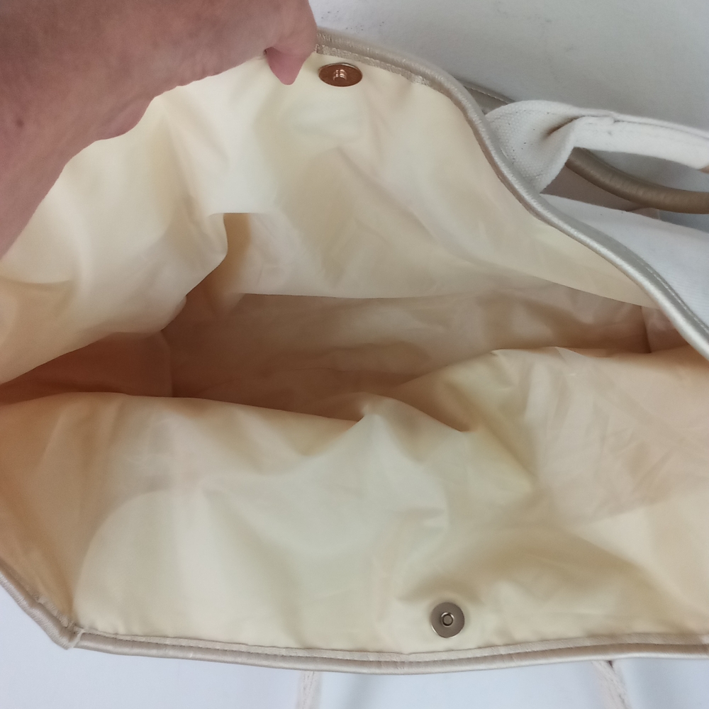 Ralph Lauren Cream Canvas Tote Bag Gold Vegan Leather NWOT - Picture 7 of 10